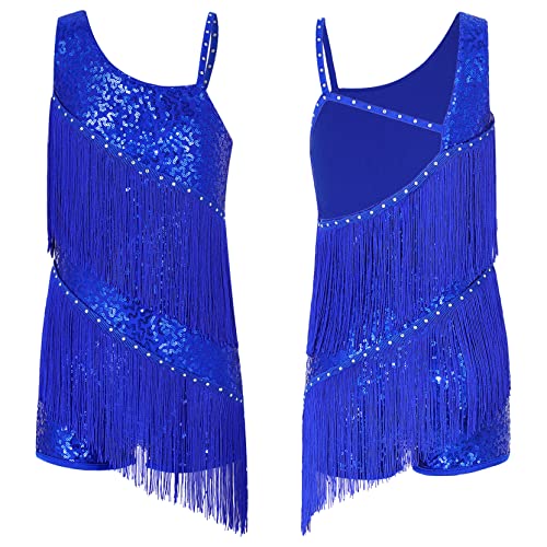 Loyan Girls Sequins Ballroom Costumes Tassel Latin Dance Dress 6-16 Years Dancewear Samba Dancing Outfits Royal Blue 12 Years #TOP6