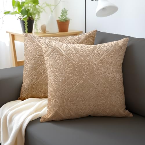 Image of Encasa XO Velvet Cushion Covers, No Inserts, Set of 2, Beige | 24 inchx24 inch | Machine Washable | Soft & Durable | Hidden Zipper, Sofa Decor