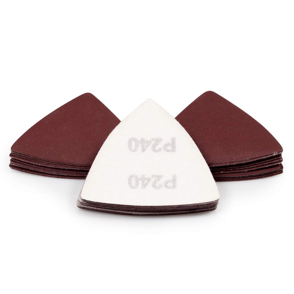 SPEEDWOX 30 Pcs Hook and Loop Triangle Sandpaper 240 Grit 80mm 3-1/8 Inches for Oscillating Multi Tool Detail Sander Sanding Discs Triangle Sanding