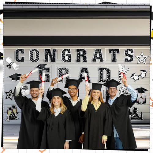 Image of Landhoow 30 Pcs Graduation Car Magnets 2026 Senior Graduation Car Decoration Bumper Sticker Congrats Grad Magnet Magnetic Refrigerator Decal for Grad Parade Party Supplies(Black, White)