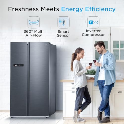 Image of Midea 592 L Side By Side, Frost Free Refrigerator|Wi-Fi |Double |Voice Assistant |App Control |Inverter compressor (MDRS791MIF28IND Jazz Black)