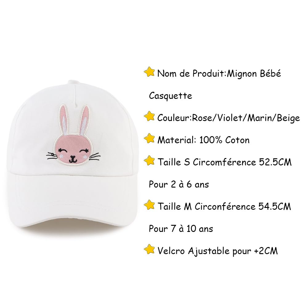 XIAOHAWANG Coton Enfant Casquette Broderie Ours Lapin Chapeau pour Bébé Fille Garçon Chapeaux De Soleil 6 Mois-10 Ans - 5