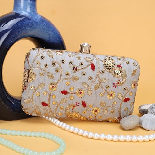 Image of LONGING TO BUY Hand Crafted Designer Box Clutch - Zari Embroidery For Women