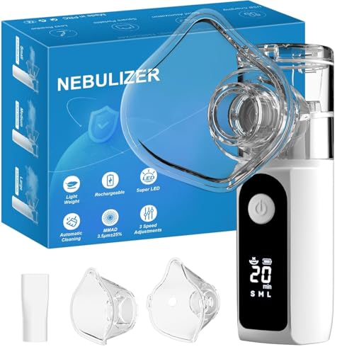 Self-Assist Anti Choking Device Portable Nebulizer for Adults and Kids with Smart LED Display, 3 Modes & Auto-Cleaning, Handheld...