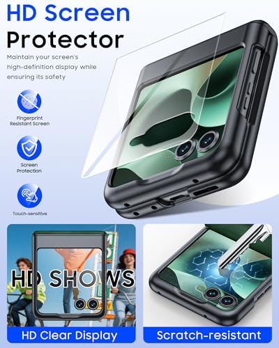 Image of for Motorola Razr 2026 Case with Hinge Protection & Built-in Outer Screen Protector, Ultra-Thin PU Leather Matte PC Shockproof Cover, Slim Protective Phone Case for Moto Razr 2026-Green