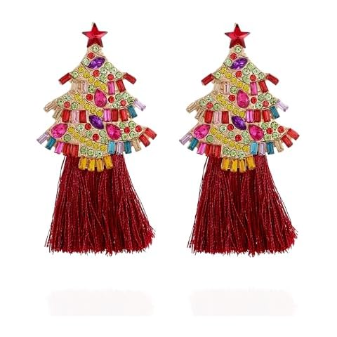 VANGETIMI Christmas Tree Earrings Xmas Tassel Dangle Earrings Red Christmas Holiday Earrings for Women Festive Jewelry Gift Cover