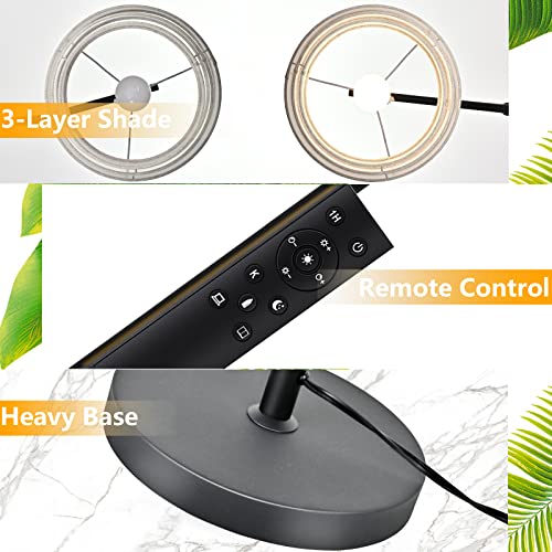 【Upgraded】Remote Control Arc Floor Lamp Stepless Dimmable 3 Color Temperature, Black Tall Pole Lamp, Modern Standing Lamps For Living Room, Bedrooms, Office, Unique 3-Layer Lampshade(Bulb Included) #TOP5