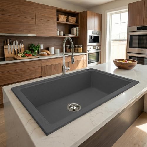 Image of JAYKO Quartz Acrylic Kitchen Sink for Modular Kitchen | Granite Finish, Scratch & Heat Resistant | Easy to Clean & Stylish Sink for Home (LI, 32x20in)