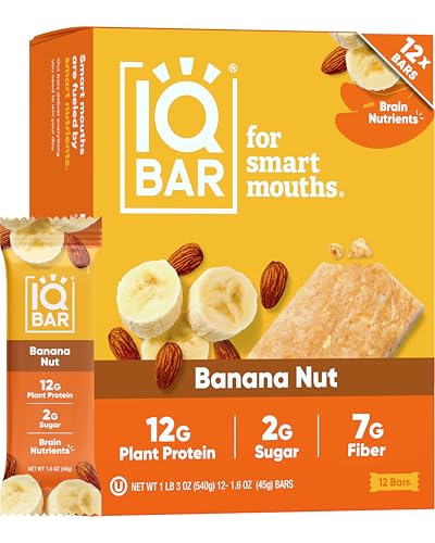 IQBAR Clean Plant Protein Bars - Banana Nut - 12 Count - Keto, Vegan, High Fiber, Gluten and Dairy...