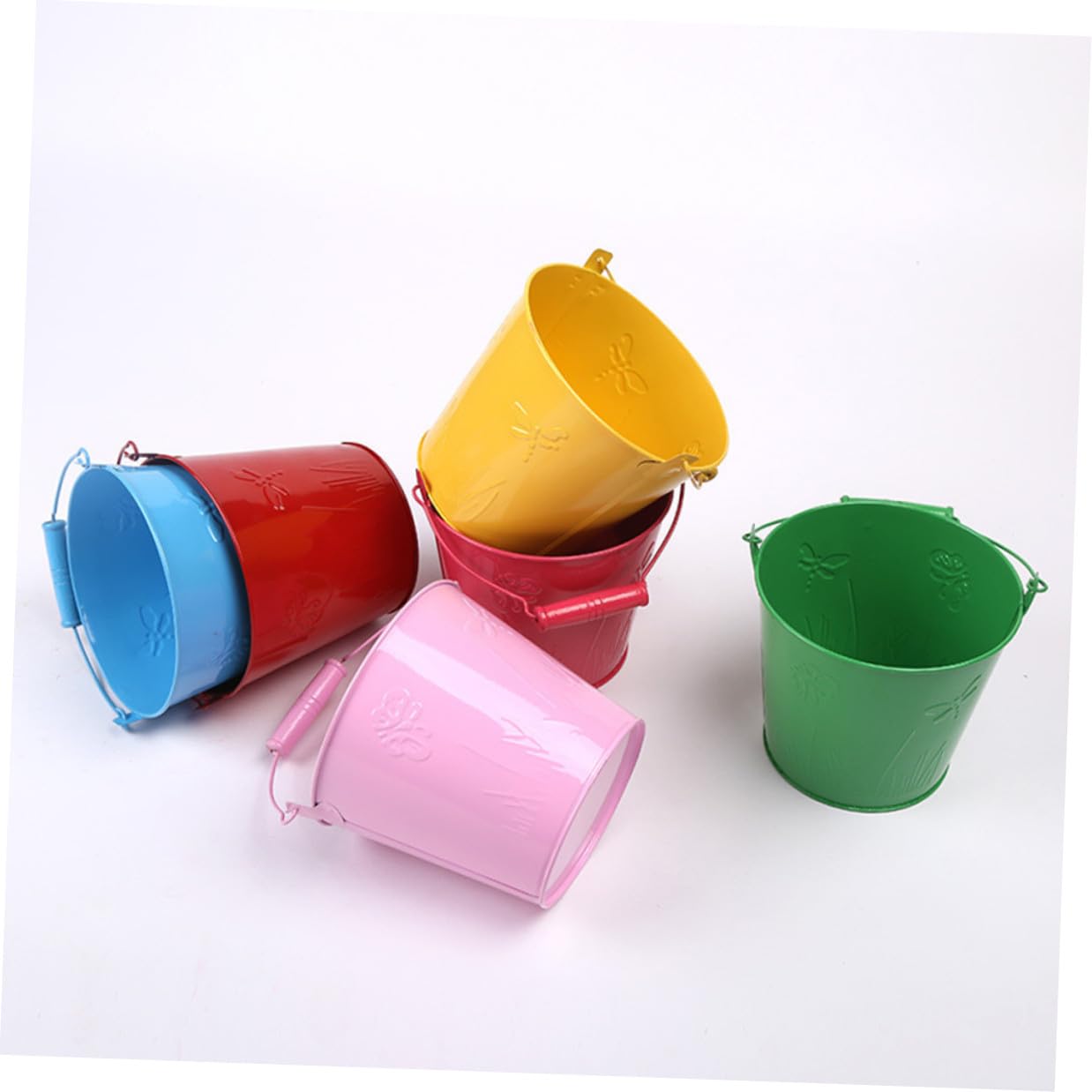 Jouet de Plage Seau en Fer 6pcs Poignée Bois pour Garçon et Filles