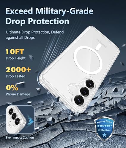Image of FNTCASE for Samsung Galaxy S25-FE Case: Magnetic Clear Military Grade Drop Protection Anti Yellowing Cell Phone Cover - Rugged Shockproof Protective Bumper Transparent Phonecase
