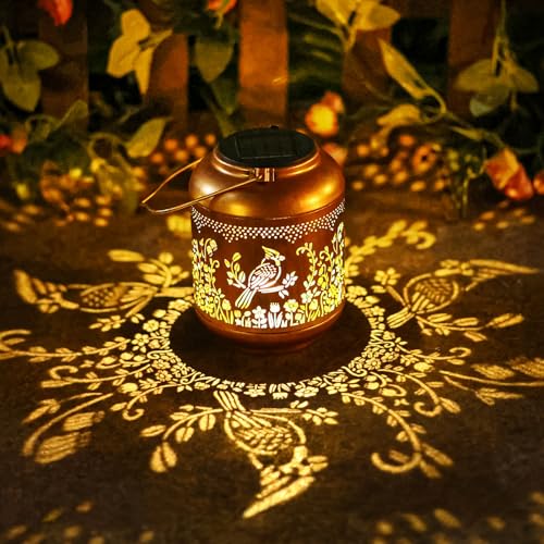 Cardinal Solar Lanterns Outdoor Waterproof Solar Lights Cardinal Birthday Gifts for Women Mom Grandma Hanging Metal Lantern Outside Decoration for Yard,Porch,Patio,Backyard,Lawn,Garden Decor