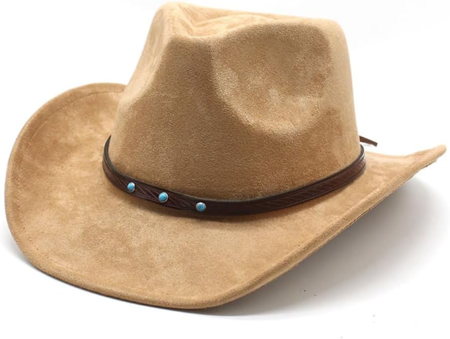 Western Cowboy Hat, Brown Suede, Turquoise Studded Leather Band, Wide Brim