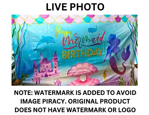 Image of 1 PC Mermaid Theme Backdrop Cloth (6.5Ft X 5Ft) Under Water Sea Animals Backdrop Curtain For Birthday Aqua Theme Birthday Decorations (Pack Of 1, Multicolor), Blue