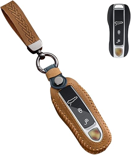 Miniatura 9 de SANRILY Funda de piel de producción completa para llavero Porsche Cayenne 911 Taycan Panamera 2020 sin llave de 34 botones con llavero, color negro