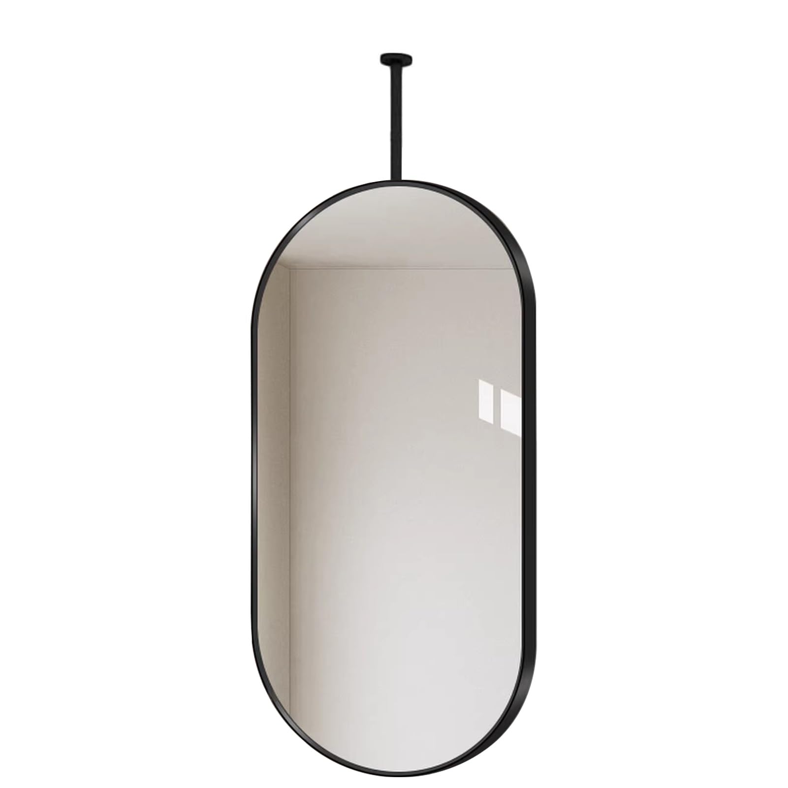 FGXHHS Ceiling Mirror Oval s - Mounted Metal Rod Suspended Black Vanity Mirrors, for Hanging Floating(40cmx70cm)