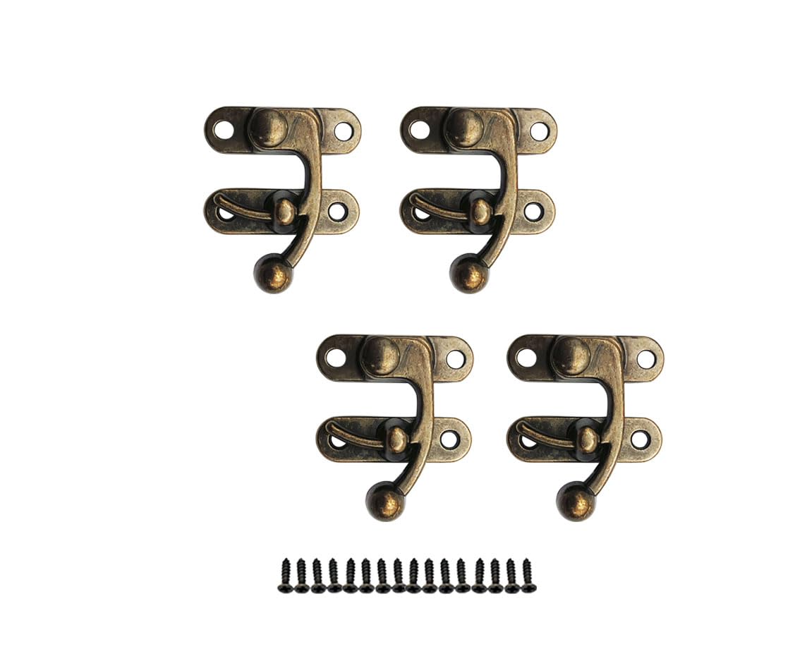 QCAA Zinc Die Cast Hook HASP Latch, Vintage Style, Right Latch Lock, 39mm x 46mm (1.53" x 1.81"), Antique Brass, Made in Taiwan, 4 Pack