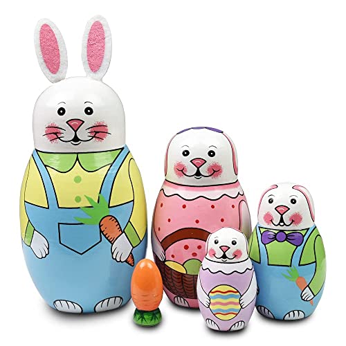 ELUTONG Traditional Russian Nesting Dolls - Wooden Rabbit Matryoshka Nested Dolls 5Pcs/Set Handmade Stacking Educational Learning Kids Toys