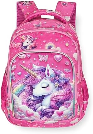 Pink Unicorn Girls Backpack Cute Kids School Bag for Elementary T...