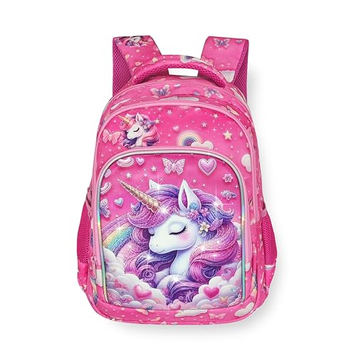Image of 15 inch Unicorn Backpack for Girls, Pre-K & Elementary School Bag with Chest Strap, Sparkly Kids Travel Bookbag with Holographic Piping (Ages 4-10)
