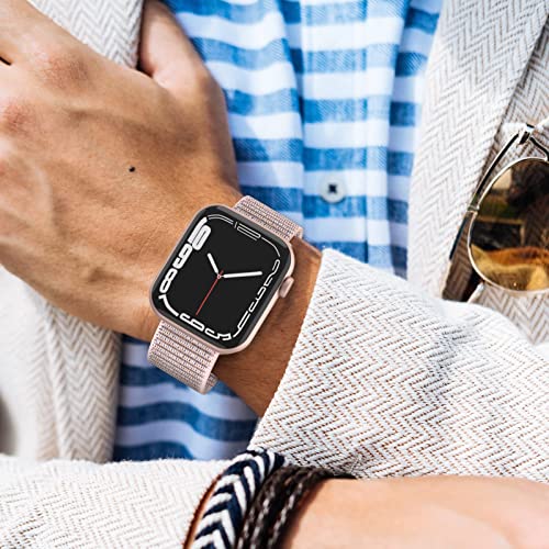 Nylon Sport Loop Bands For Apple Watch Band 38Mm 40Mm 41Mm 42Mm 44Mm 45Mm, Pink Sand Adjustable Stretchy Elastic Braided Strap Wristband Replacement For Iwatch Series 8 7 6 Se 5 4 3 2 1 Women/Men #TOP3