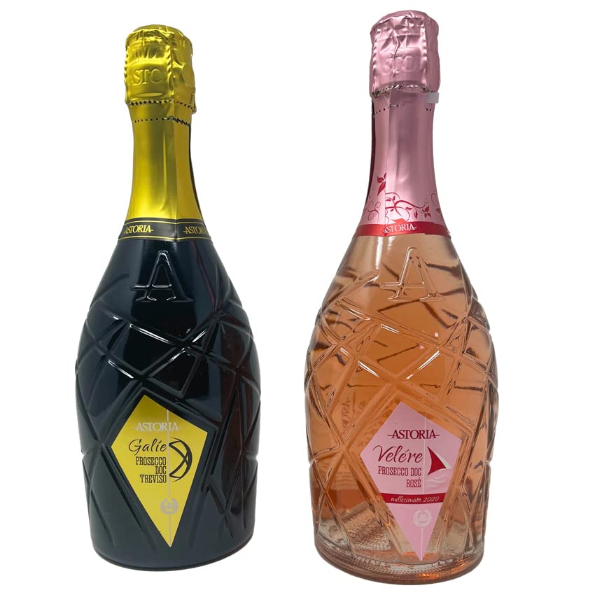 Astoria Cofanetto Due Bottiglie Galiè Prosecco Treviso Doc e Velére Prosecco Rosè DOC extra dry da 75 cl Confezione Regalo