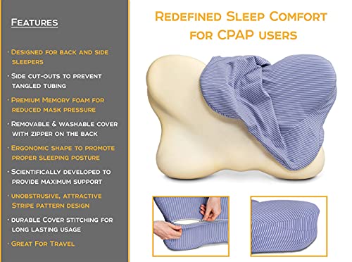 Cpap Pillows For Side Sleepers - Contoured Memory Foam Cpap Pillow With Washable Cover Reduces Mask Pressure, Air Leaks - Cpap Pillows For Sleeping Restfully, Cpap Compliance - Blue #TOP5