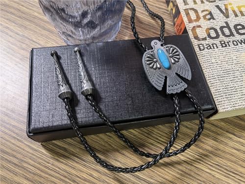 Image of Turquoise Agate Granite BOLO Tie for Men Women Leather Wedding Necklace Western Cowboy Necktie
