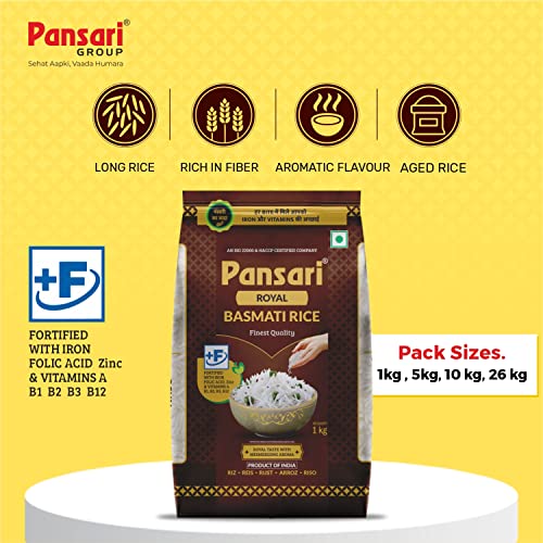 Image of Pansari Basmati rice Combo Royal & Khana, Great Taste and Mesmerizing Aroma | Long Grain, Naturally Aged(2-Years) with Fortified | Basmati Rice, Biryani Rice, Pulao Rice (5+1Kg)