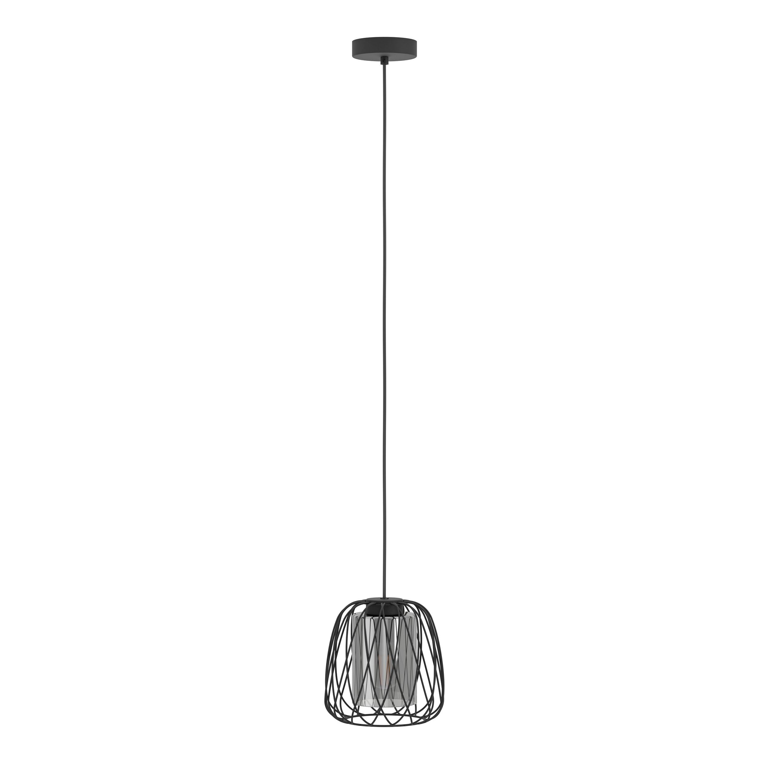 Eglo lámpara de suspensión Floresta, iluminación colgante de 1 luz, luz | de metal en negro y vidrio ahumado en negro-transparente, lámpara de salón, casquillo E27