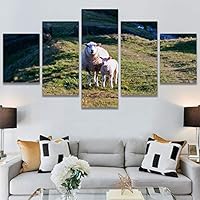 SIGNWIN 5 Panel Canvas Wall Art Animals Farmhouse/Country Fun Group Multicolor for Home Decorations Ready to Hang - 60