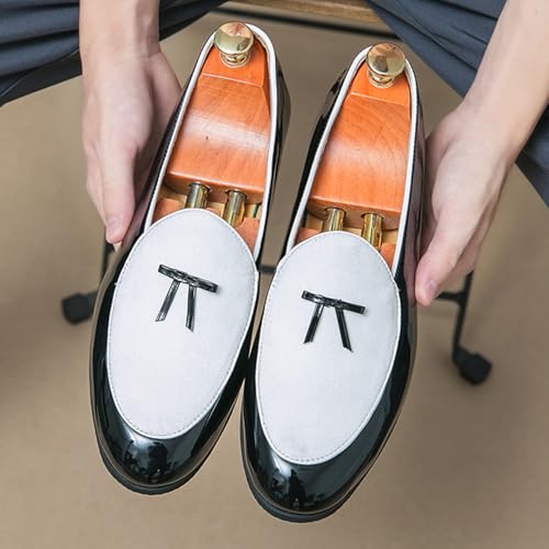 Men's Penny Loafers Two-Tone Loafers Patent Leather and Red Suede Fashion Slip-On Dress Shoes4