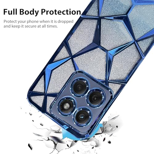 Image of VONZEE Gradient Glitter Case for Moto Edge 60 Fusion, Luxury Electroplated 3D Cube, Diamond Bling Shiny Soft TPU Clear Shockproof Women Girls Protective Phone Cover (Blue)
