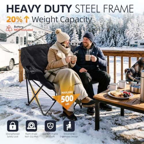 Image of Heated Double Camping Chair - Heated Loveseat Padded Chairs for 2 Person