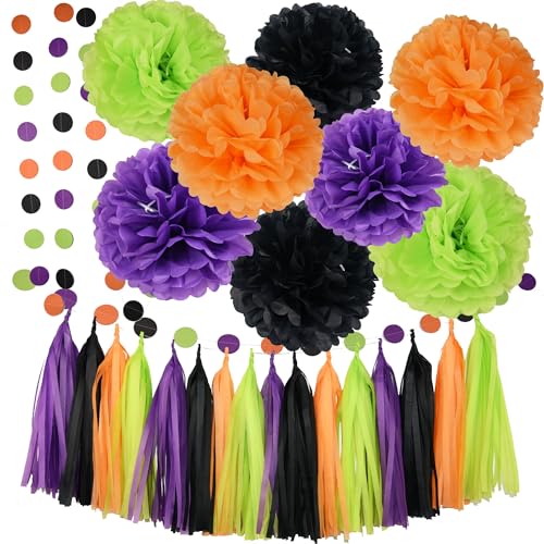 Halloween Party Decorations - Hocus Pocus Trunk Or Treat Car Decorations Kit for SUV Orange Black Purple Green Tissue Paper Pom Pom for Halloween Birthday Baby Shower Decorations