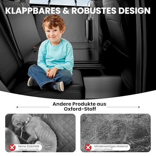 HiPetpy Hunde Autoschondecke Rückbank, 7-lagiges PU-Leder, 100% wasserdicht, Rücksitzverlängerung mit Hartboden für Hunde, Belastbar bis 204 kg, rutschfeste Hängematte für Auto, SUV, Kombi (Schwarz)