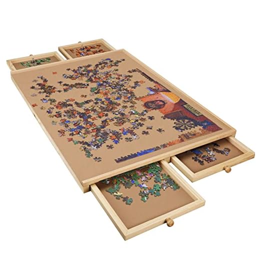 Lovinouse 34 x 26 inch Wooden Puzzle Table Board, for 1500 Pieces Puzzles, Plateau-Smooth Fiberboard Work Surface with 4 Sliding Drawers, Jigsaw Puzzle Boards and Storage
