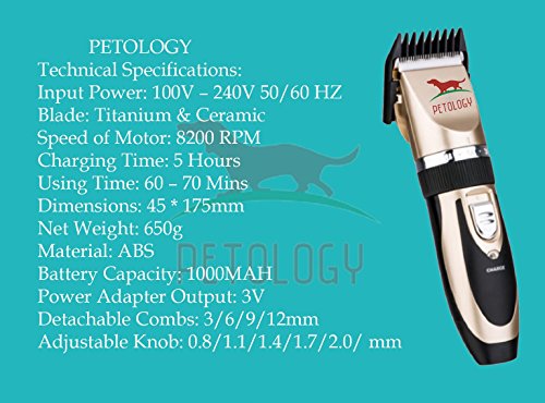 Image of Petology Professional Automatic Rechargeable Pet Hair Trimmer for Dogs & Cats Grooming Machine Wireless