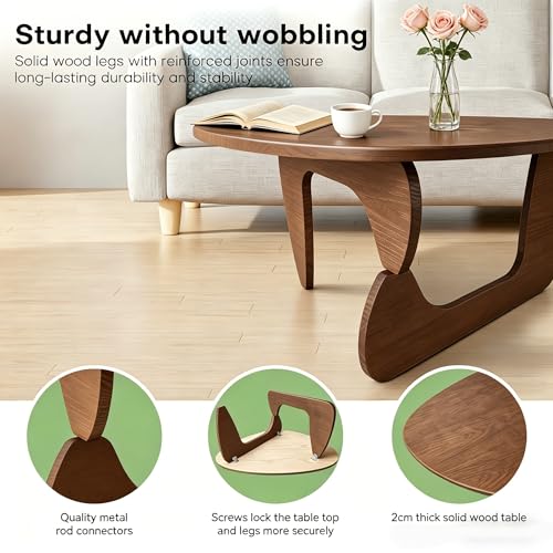 Modern Solid Wood Coffee Table, Unique Triangle Center Table for Living Room,35.4" x 22.8" x 16.5" Walnut - Image 6