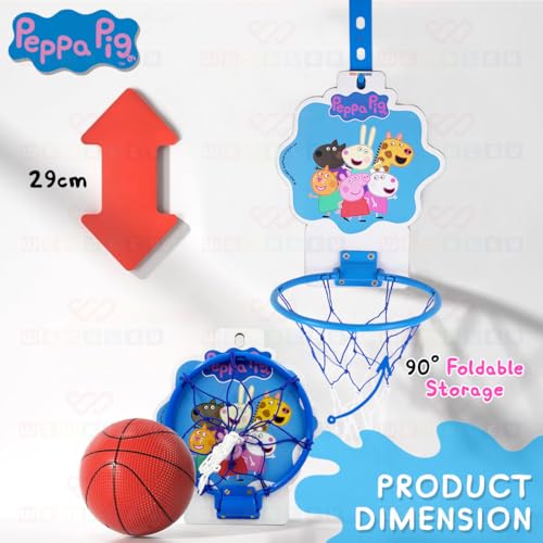 Image of Wembley Peppa Pig Basket Ball for Kids Boys Girls Basketball Set with Deflated Ball, Hoop, Hanging Board & Pump Indoor Outdoor Games Birthday Gift for Children - Friends