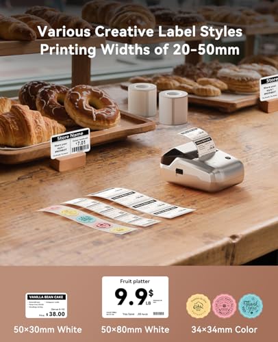 Image of NIIMBOT 2Inch Label Maker Machine with 3 Tape, B1 Portable Sticker Printer for Small Businesses, Clothing, Logo, Jar, Address, Compatible with Phones & PC, Silver Gray