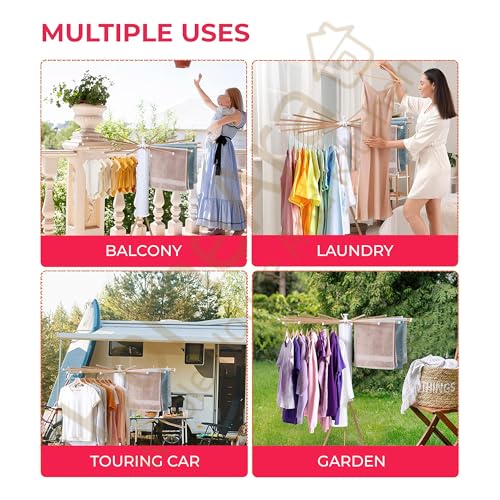 Image of Foldable Tripod Clothes Drying Rack, Floor Standing Laundry Dryer with 16 Solid Beech Wood Poles | Multi-Way Rotatable Cloth Stand, Heavy-Duty, Collapsible & Lightweight, 3.9 ft Drying Length