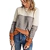 Dokotoo Womens Color Block Sweaters Long Sleeve Crewneck Pullover Knit Jumper Tops