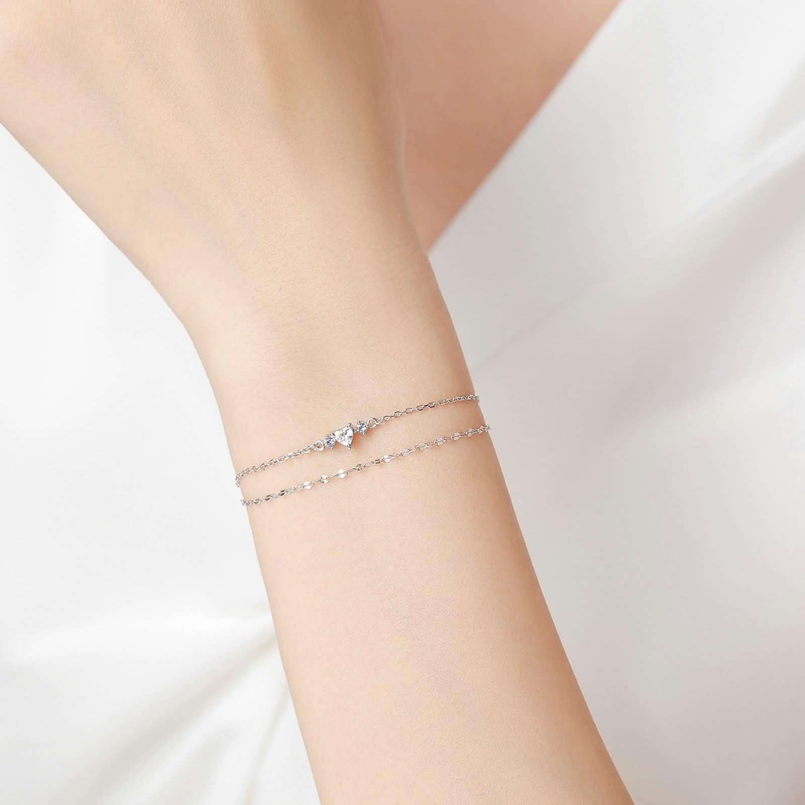 Pulsera de promesa, elegante pulsera de cadena de doble capa con corazón moissanita, bonitos regalos para mujer