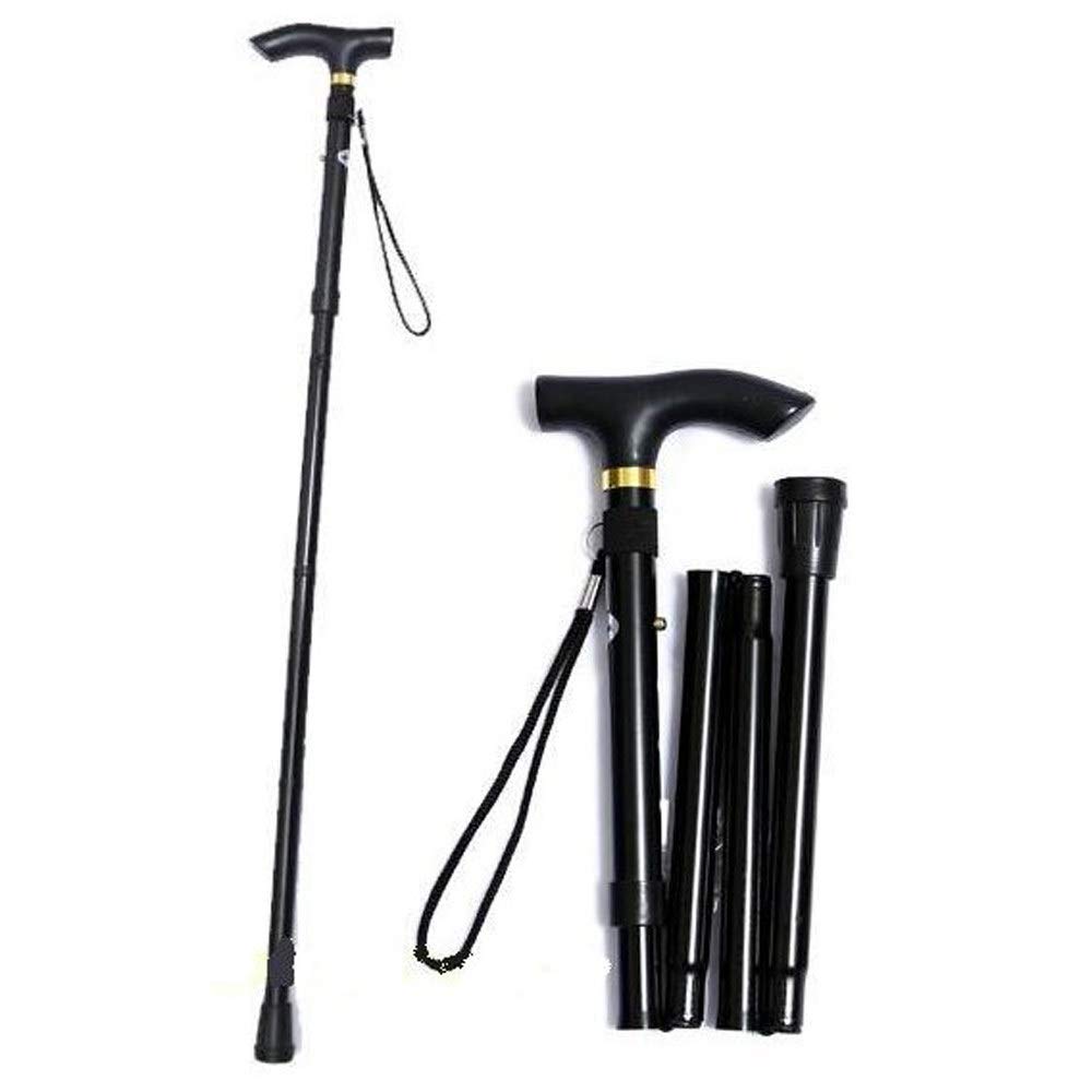 Adjustable Walking Stick, Folding Walking Cane, Aid Disabled Crutches, Aluminium Trekking Poles, Black