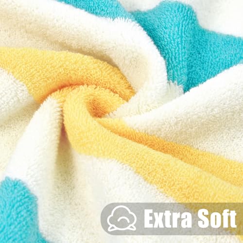 Image of Cotton Bath Towels Set of 2, Highly Absorbent Colorful Striped Towels | for Bathroom, Hotel, Spa, Beach, Large 55 x 27.5 Inches (Peach-Pink & Teal)