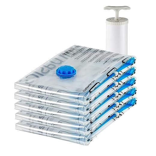 Amazon Basics - Paquete de 5 bolsas de vacío para almacenamiento, incluyen boca para aspirador, tamaño mediano