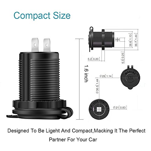 Cigarette Lighter Socket Car Marine Motorcycle ATV RV Lighter Socket Power Outlet Socket Receptacle 12V Waterproof Plug (LED Blue) by ZHSMS - Thumbnail 7