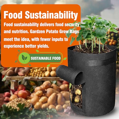 Image of Gardzen 6 Pack BPA-Free 10 Gallon Vegetable Grow Bags with Access Flap and Handles, Suitable for Planting Potato, Taro, Beets, Carrots, Onions, Peanut