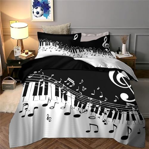 Parure de lit 3D notes de musique ultra douce en microfibre avec fermeture éclair